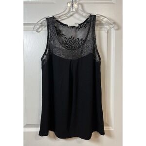 Vintage Y2K Black Silver Lace Loose Fit Sleeveless Top Whimsigoth Women's S‎